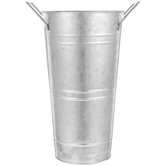 BESTYASH Vintage Style Silver Metal Flower Bucket Iron Planter Vase for Floral Display and Photo Prop