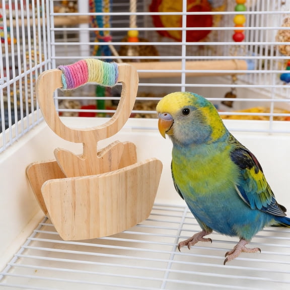 BESTYASH Khaki Wooden Parrot Perch Table Stand for Indoor Bird Training, Enrichment, and Comfortable Resting