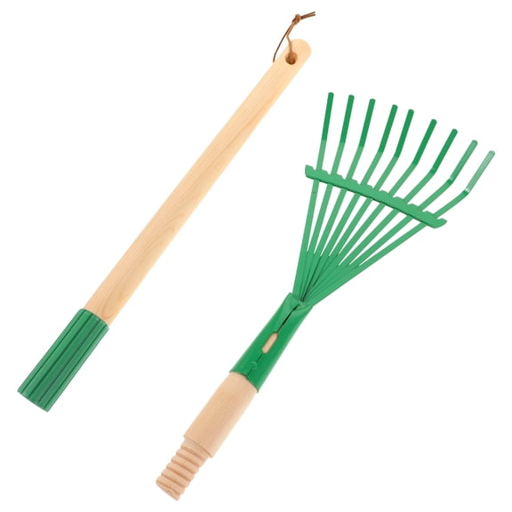 BESTYASH Kids Garden Rake with Detachable Design Comfortable Wooden Handle for Outdoor Use Durable Iron Material Green