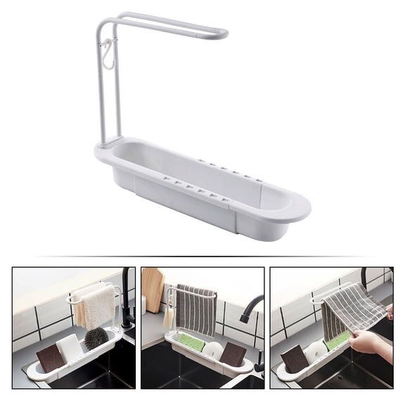 BESTYASH Kitchen Sink Storage Rack White PP Adjustable Size Drainage Homeowners 1Pack