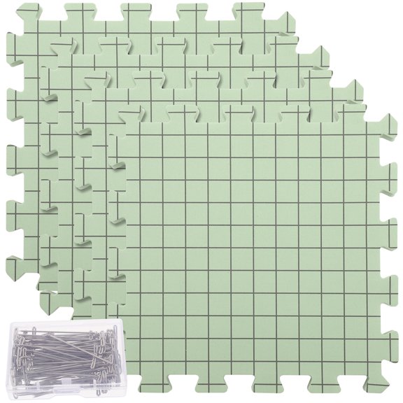 BESTYASH Knitting Blocking Mat with Pin 1 Set Light Green Foam and Stainless Steel Blocking Tools for Embroidery Crafts