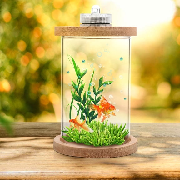 BESTYASH LED Aquarium Kit with Colorful LED Lights for Home Use Beautiful Transparent Glass Fish Tank 10cm Diameter 15cm Height
