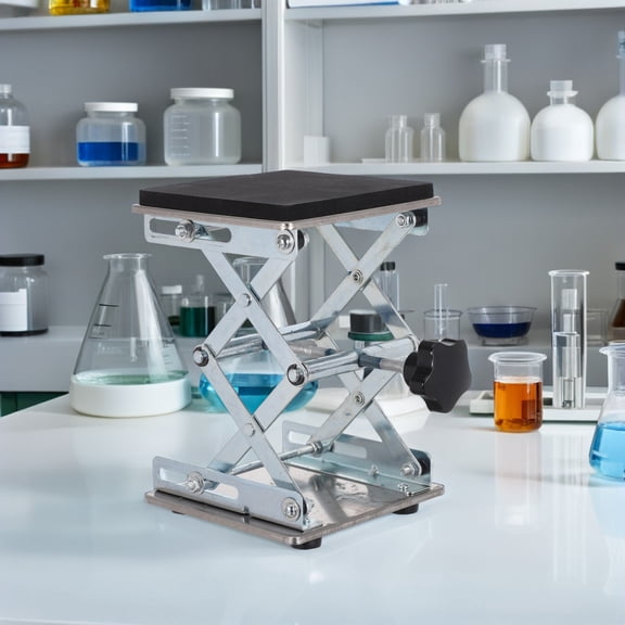 BESTYASH Stainless Steel Laboratory Lift Stand Table 6x6 Inch Adjustable Height Scissor Jack Platform for Lab Use