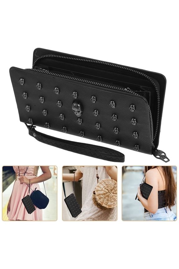 Wallet Skulls Women Long Wallet Black Polyester 1Pcs