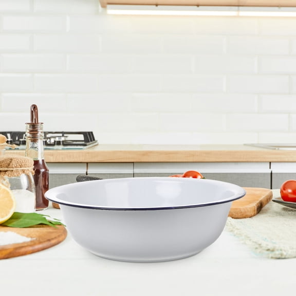 BESTYASH Large White Enamel Basin Multipurpose Sturdy Bowl for Washing Vegetables and Storage