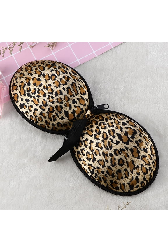 Leopard Bra Bag Travel Case Two Way Zipper Hand Strap Soft Fabric Lingerie Storage