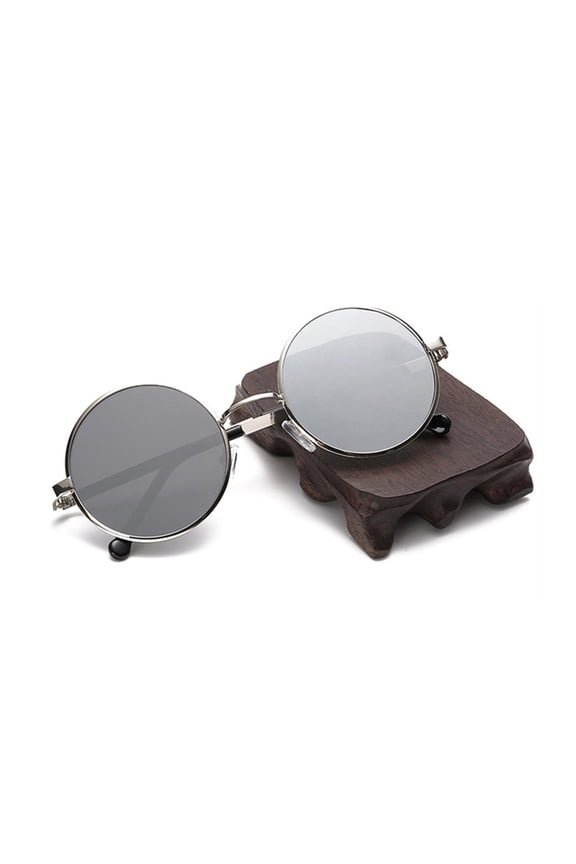 Light Grey Vintage Sunglasses Round Mirror Lens Lightweight Uv Protected for Sun Proof