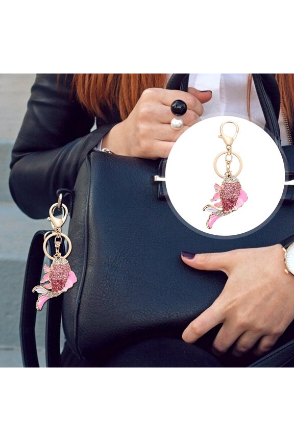 Lightweight Pink Fish Key Pendant Alloy Rhinestone Decor for Convenient Key Hanging