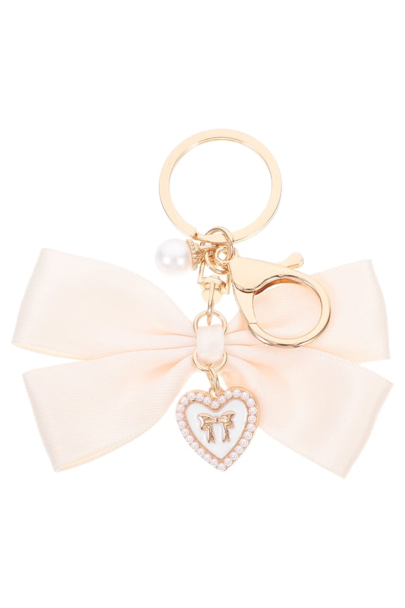 Stylish Beige Bow Keychain Pendant for Women, Simple Design Backpack Accessory, 1 Pack