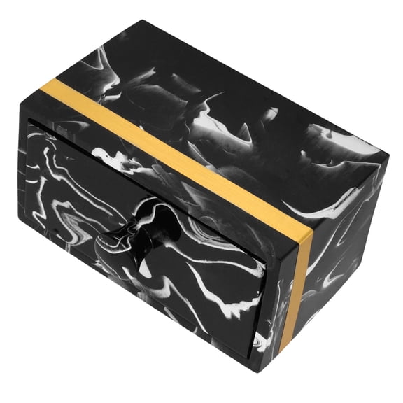 BESTYASH Makeup Cotton Swab Box Black Marble with Two Compartments and Lid Organizer