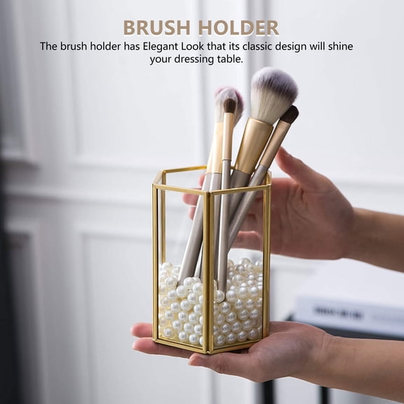 BESTYASH Golden ABS Glass Makeup Brush Cup Organizer Crystal Texture Home Decor