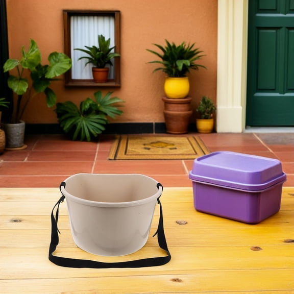 BESTYASH Manual Fertilizer Spreader Bucket Plastic Garden Fertilizer Container with Adjustable Strap White