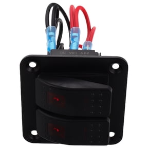 BESTYASH Aluminum Waterproof Marine Switch Panel with Red LED Light and 2 Gang Rocker for Boats