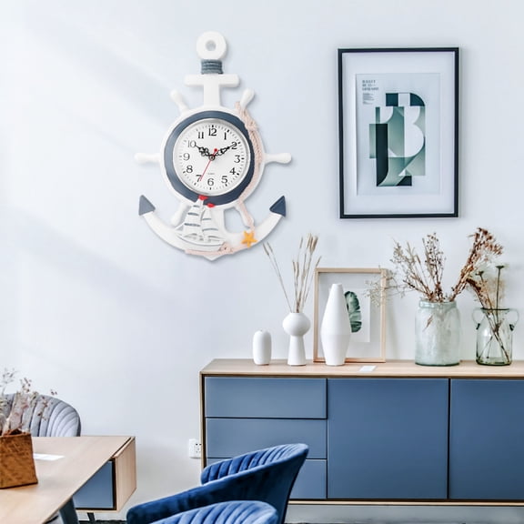 BESTYASH Mediterranean Style Wall Clock Anchor Clock Quiet Accurate Timekeeping for Home Decor