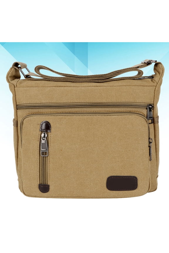 Men's Khaki Canvas Shoulder Bag Multi Functional Business Document Bag