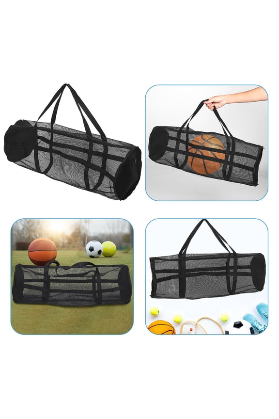 Mesh Sports Ball Bag for Basketball and Soccer Durable Black Duffle Bag with Comfortable Straps