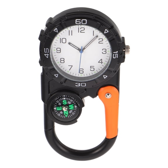 BESTYASH Metal Carabiner Compass with Quartz Watch for Outdoor Hiking and Camping in Black