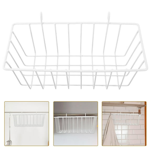 BESTYASH Metal Hanging Storage Basket White Iron Wire Rack for Kitchen and Bathroom Supplies