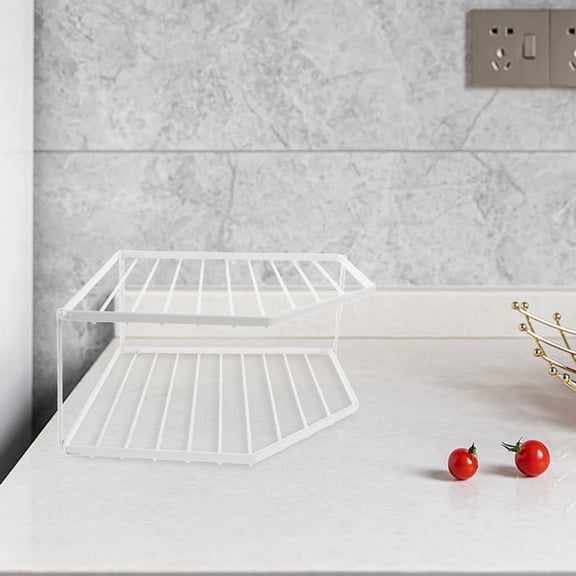 BESTYASH Double Layer Kitchen Countertop Shelf White Corner Rack for Organizing Pots Pans Cookware