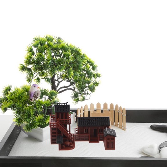 BESTYASH Microscopic Garden Ornaments Miniature Pavilion Figurine Plastic Light Brown Landscaping 1Set