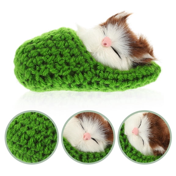 BESTYASH Mini Sleeping Cat Simulated Cat Slippers Plush Green Meows Sounds Decor Hand Toy 1Pcs