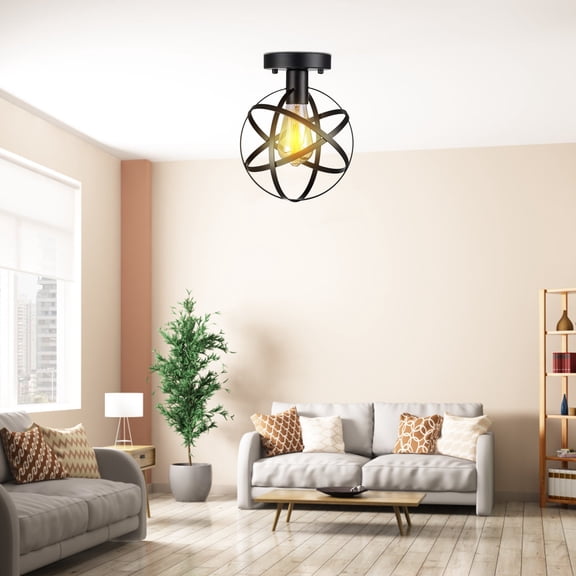 BESTYASH Modern Black Metal Hanging Lamp with Globe Shape for Chic Bedroom and Studio Decoration