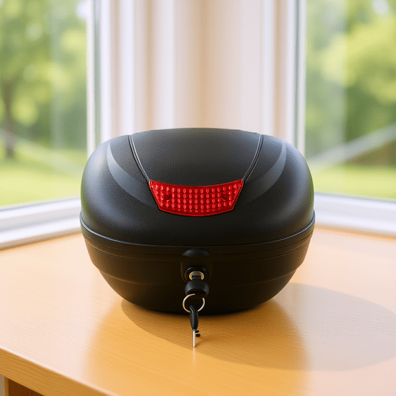 BESTYASH Motorcycle Storage Box Black Plastic Top Case with Reflective Safety and Easy Mount Installation
