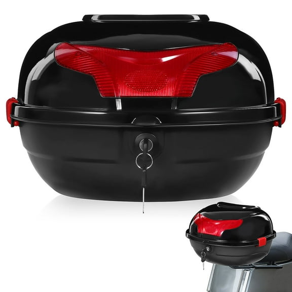 BESTYASH Universal Motorcycle Top Case Black Weather Resistant Rear Storage Box with Lock and Reflective Strip