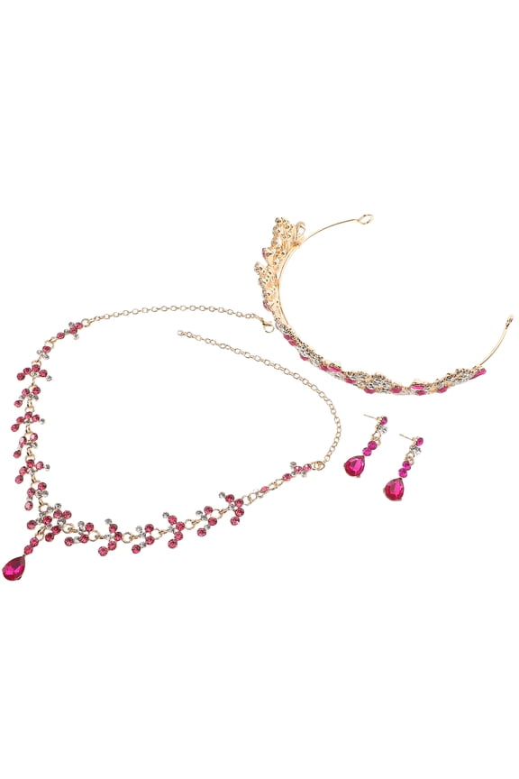 Multi Color Bridal Tiara Necklace and Earrings Set for Wedding Birthdays and Party Accessories