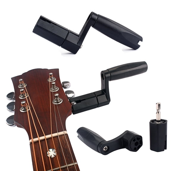 BESTYASH Multi Functional Black String Winder and Peg Puller with Drill Hex Adapter for Guitar and Bass