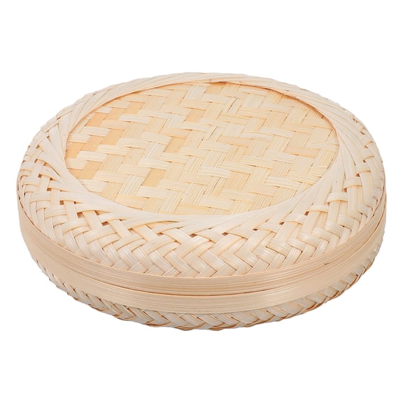 BESTYASH Round Woven Bamboo Basket with Protective Lid for Organizing Small Items and Accessories