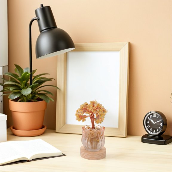 BESTYASH Natural Citrine Crystal Tree Lamp Adjustable Warm White Light Feng Shui Home Ornament