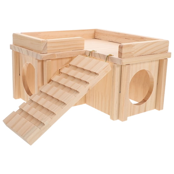 BESTYASH Natural Wood Bearded Dragon Shelter with Climbing Ramp and Basking Platform for Reptiles