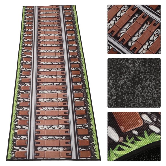BESTYASH Novelty Printed Train Track Aisle Runner Rug Polyester Fabric with Non Slip Back for Party Decor