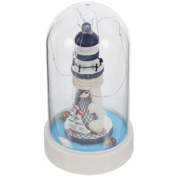 BESTYASH Mediterranean Resin Lighthouse Night Light with LED for Nautical Home Bathroom Decor