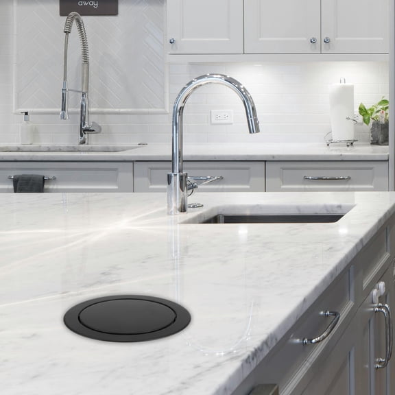 BESTYASH Countertop Trash Can Cover Black Stainless Steel Recessed Swing Design