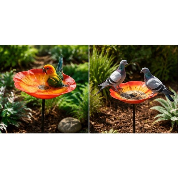 BESTYASH Orange Birdbath Garden Standing with Feeder Bowl for Outdoor Decor and Parrot Food
