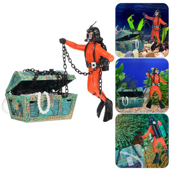 BESTYASH Orange Plastic Treasure Hunt Diver Floating Ornament for Fish Tank
