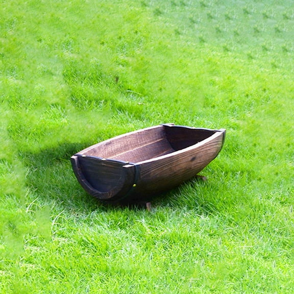 BESTYASH Outdoor Wooden Half Planter, Decorative Garden Pot, Rustic Wood Flower Container, 1 Set