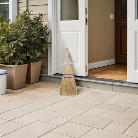 BESTYASH Outdoor Floor Broom with Sturdy Wood Handle and Moisture Resistant Bristles for Deck