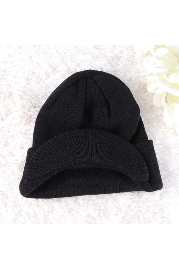 Peaked Beanie Warm Knitted Hat Black 1Set for Morning Workout