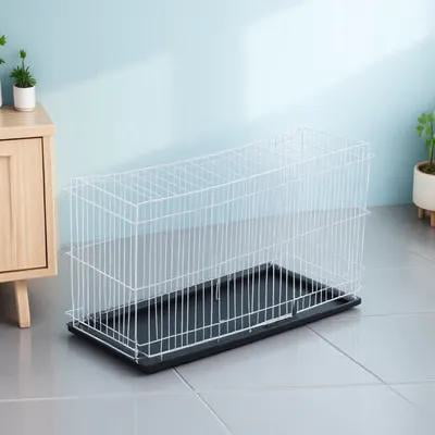BESTYASH Pet Cage Fence Rectangular Metal for Small Animals Relieve Anxiety White
