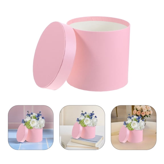 BESTYASH Pink Paper Flower Box for Home Flower Arrangement , Simple Design Paperboard Cylinder, 10.5 x 10.5 x 13 Inches
