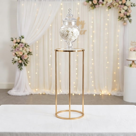 BESTYASH Round Plated Gold Cylinder Pedestal Stand for Wedding and Party Decor Metal Display Stand with Acrylic Surface