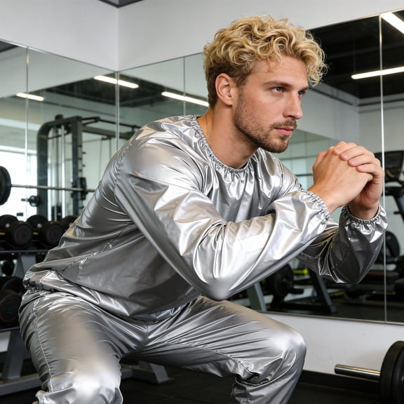 BESTYASH Plated Silver Sweat Suit with Gym Workout Vest Comfortable and Versatile for Sports