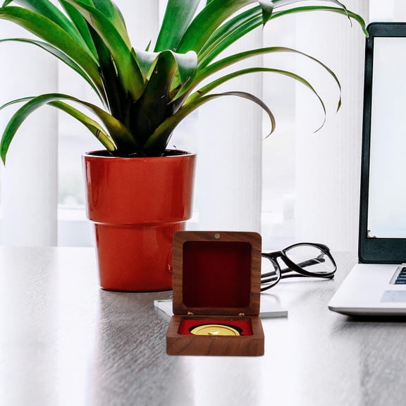 BESTYASH Wooden Badge Display Case Light Brown Compact Portable Collection Display Box