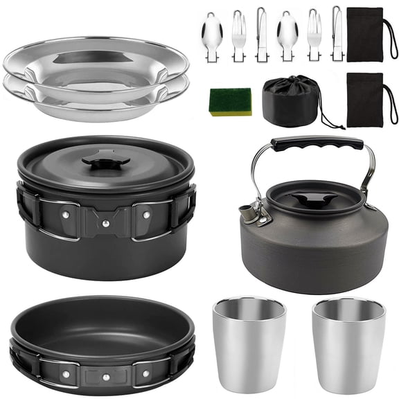 BESTYASH Portable Camping Cookware Set with Aluminum Alloy Frying Pan and Pot for Outdoor Use Black 16 8x16 8x9cm