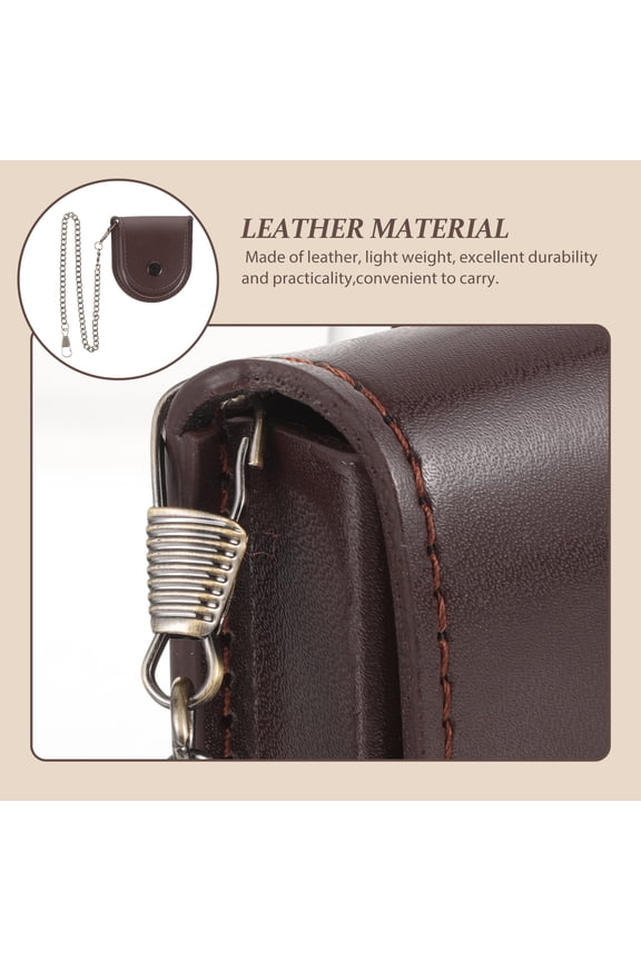 Portable Coffee PU Watch Storage Case Retro Style Pocket Watch Holder Bag with Chain Design
