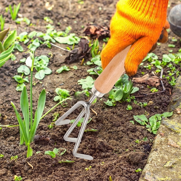 BESTYASH Portable Hand Rake Gardening Tool for Planting Weeding and Soil Moving with Wood Handle