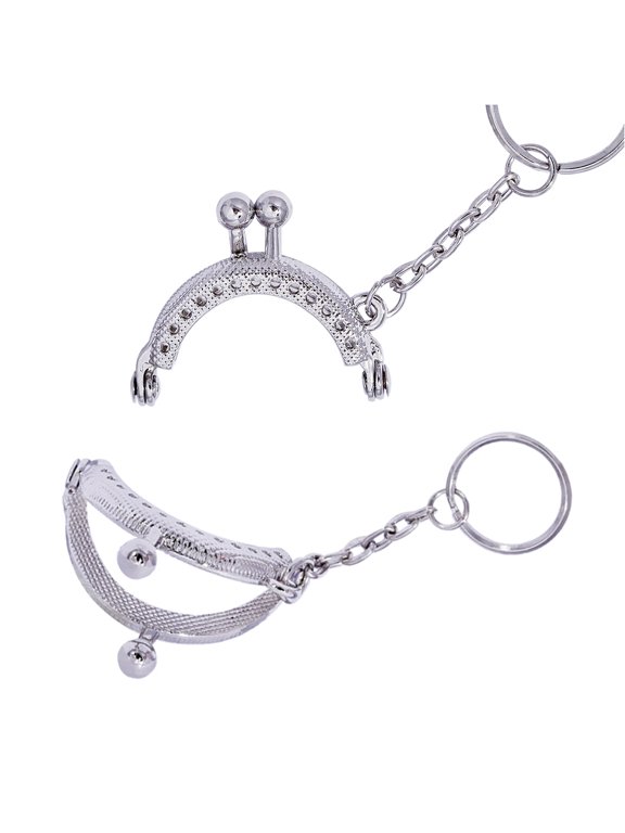 Plated Metal Clutch Bag Frame Keychain with Stylish Semicircle Pendant Accessory